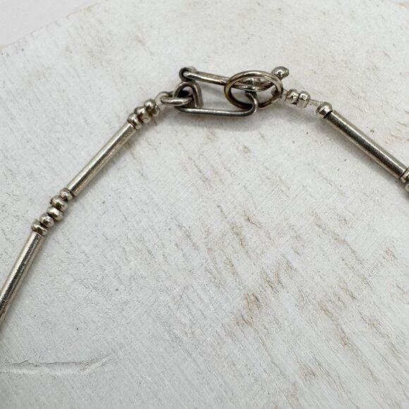 Vintage 950 Silver Nephrite Jade Stone Bead Bohemian Dainty Bracelet 5.7g 7” - Picture 10 of 12